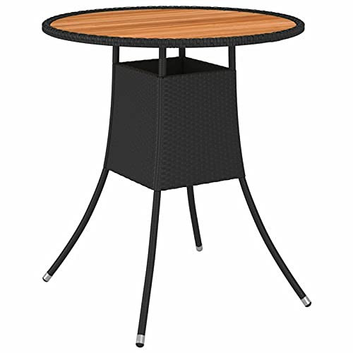 ShGaxin Garten-Esstisch, Couchtisch, Konsolentisch, Gartentisch, Balkontisch, Balkonmöbel Kleiner Balkon, Balkon Tisch, Beistelltisch, Schwarz Ø 70 cm Poly Rattan Massivholz Akazie