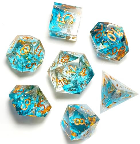 KAOTPO 7 Teilig DND Würfel Set, Doppel-Farben Würfelset mit Würfelbeutel, Dungeons and Dragons Würfel für DND RPG MTG Rollenspiele (blau)