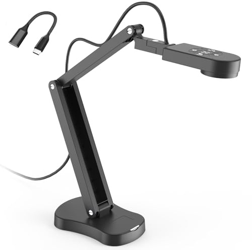 PAKOTOO 8MP Visualiser for teaching and Classroom, Document Camera, USB Webcam for A3 A4 Size, Built-in Mic, LED Light, Image Inverst, for Windows, Mac, Chromebook, Distance Teaching