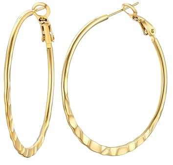 FOCALOOK Créole Femme Plaqué Or 40 mm en Acier Inoxydable, Boucles d'Oreilles pour Femmes Grand Anneau Doré Hoop Earrings Bijou Cadeau avec Boîte