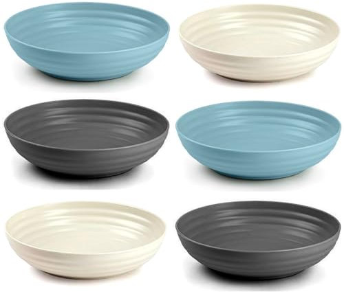 Acan Tradineur - Pack de 6 platos hondos de plástico, reutilizables y reciclables, aptos para uso alimentario, microondas y congelador, fabricados en España - Ø 22 cm - 1,36 litros - Color surtido