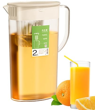 2L Carafe Eau, Pichet à Eau Plastique avec Couvercle et Poignée, Pichet a Jus, Pichete à Thé Glacé, pour Thé Glacé, Jus, Limonade, Lait, Boissons Froides ou Chaudes