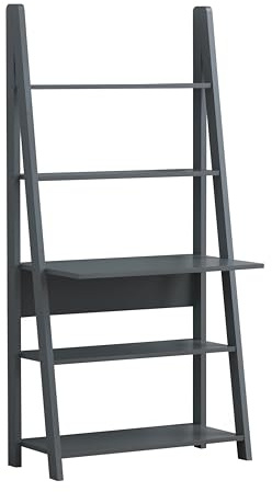 Ladder Style Office Desk with 5-Tier Storage Shelves, 84.2 cm Wide, Dark Grey