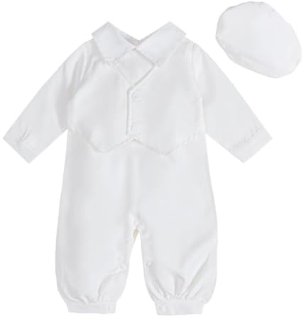 Lito Angels Abito da Battesimo a Maniche Lunghe con Cappello per Neonati Bambini, Taglia 9-12 Mesi, Bianco