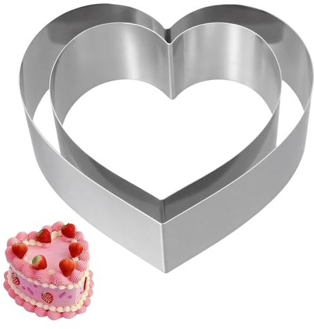 KEILEOHO 2 Stück Herz Backform, 10 Zoll und 8 Zoll Kuchenform Edelstahl, Silber Herz Tortenring für Kekse, Schichtkuchen