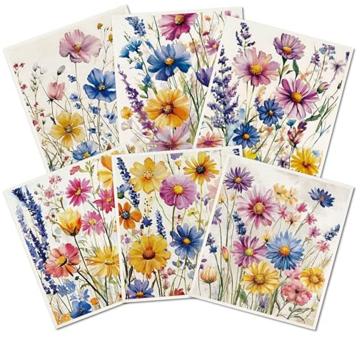 PRESSINART 6Pcs 6 Estilos Paños De Platos Florales Paños De Cocina Suecos Reutilizables Toallas De Lavado Suaves Lavables Esponja De Celulosa Rectangular Estilo Vintage Colorido Patrón De Flores