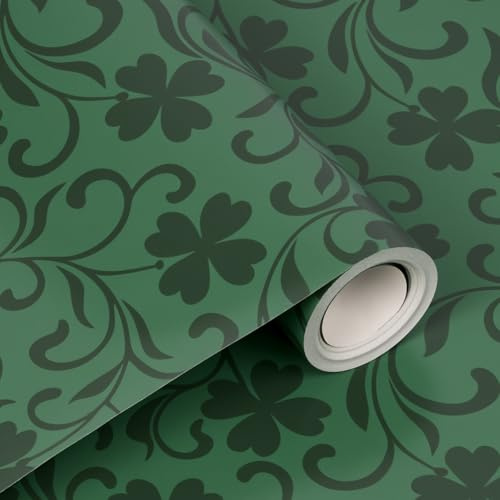 Rouleau de papier cadeau vert - Papier cadeau d'anniversaire recyclable à motif trèfle à quatre feuilles pour Noël, mariage - 43 cm x 10 m