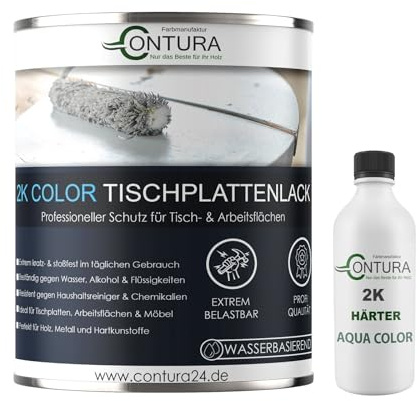 Contura 2K Hartlack Tischplattenlack Glänzend Color Set 2 Komponenten Farbe Thekenlack Buntlack (RAL 7021 - Schwarzgrau, 750ml.)