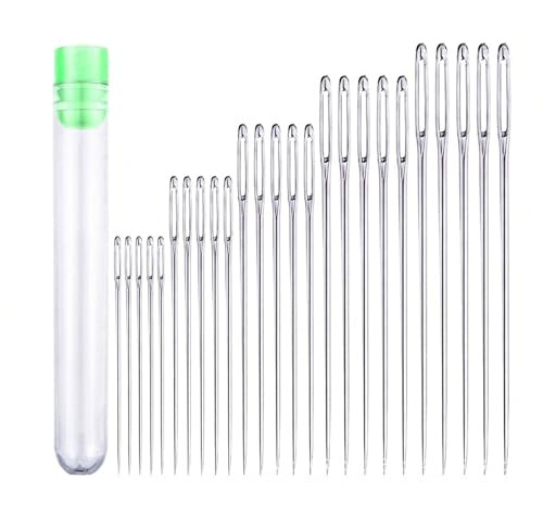 Hand Sewing Needles Set 25 Pack, 5 Sizes with Large Eye Needles - Stainless Steel Sewing Needles - Assorted Sizes for Leather Sewing, Embroidery, Knitting, Crochet, Denim, Craft & Hand Stitching Kit