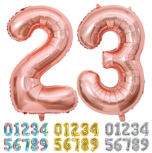 Ponmoo Foil Balloon Number 23/32 Rosegold, Giant Numbers 0 1 2 3 4 5 6 7 8 9 10-19 20-29 30-39 40-49 50-60-70-80-90-100, Large Balloons for Wedding Anniversary Birthday Party Decoration
