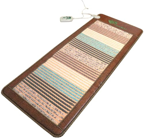 PHYMAT 67x27 Far Infrared Heating Pad with 5-Color Natural Gemstones - Large Infrared Mat for Full Body Relaxation - Amethyst & Bio Crystal Heating Mat with Auto-Off and Adjustable Temp Control