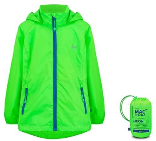 Mac in a Sac Origin II Vattentät packbar jacka för barn, vindtät, andningsbar, lätt regnrock för pojkar och flickor, för vått väder