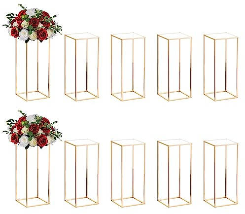 Nuptio 10 Pezzi Centrotavola per Matrimoni Vasi D'oro 60cm Altezza Supporto per Fiori Pavimento Metallo Colonna Vaso Centrotavola Geometrico Stand Espositore Rettangolare Decorazione Feste Matrimoni