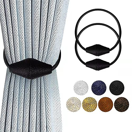 Strong Magnetic Curtain Tiebacks with Upgrade Larger Magnet,2Pack Upgrade Magnet Modern Curtain Holdbacks Decorative Tie Backs for Drapery Window Treatment Decor (Black)