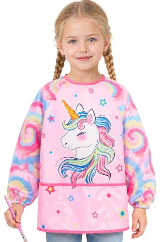 WERNNSAI Unicorn Art Smock, Kids Aprons for Girls Ages 6-8