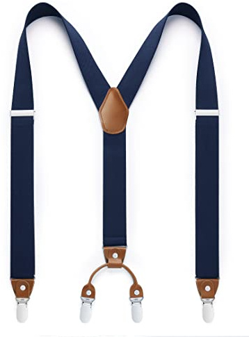 HISDERN Bretelle per uomo con molto forte 4 clip Bretelle Heavy Duty Y Style Suspender Blu navy regolabile