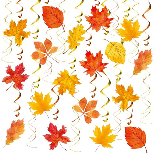 KALEFO 30Pcs Fall Leaves Hanging Swirls Autumn Party Decorations