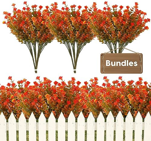 Leixi 8 Bundles Artificial Fall Flowers No Fade Faux Autumn Plants, Fake Indoor Outdoor Greenery for Thanksgiving Christmas Wedding Party Home Garden Décor (Fall)