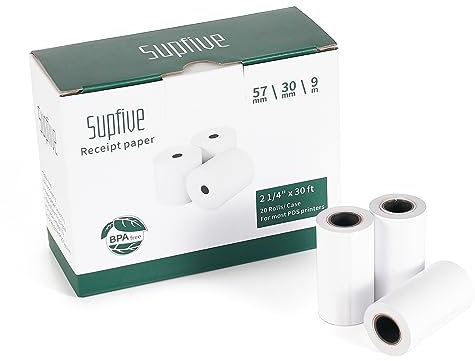 Supfive Thermorollen 57mm x 30mm x 14mm x 9 Meter (20 Rollen)-Thermopapier Bonrollen für alle gängigen Thermopapier Kassen-Bondrucker-Kassenrollen