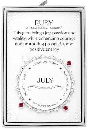 Philip Jones July (Ruby) Birthstone Stretch Charm Bracelet with Quote Gift Box