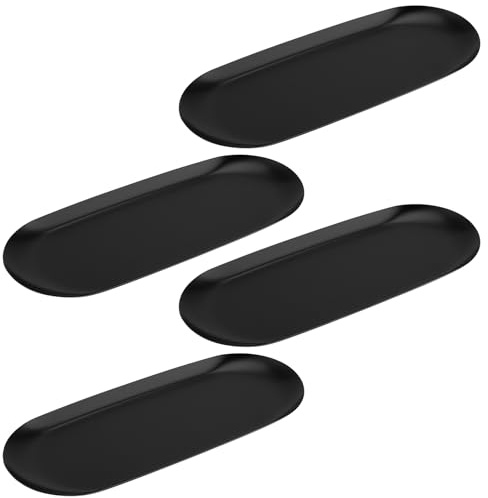 CHEUKYIU 4 bandejas de metal negro de acero inoxidable, bandeja decorativa ovalada para cosméticos, bandeja de metal para objetos pequeños para mantequilla, aperitivos, postres, velas, joyas,