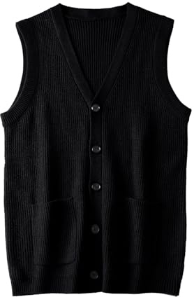 Suéter Masculino Chaleco Cuello V sin Mangas Ropa Masculina_Black_XXXX-Large
