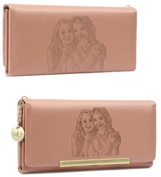 Grovjewfit Personalisierte Damen Geldbörse Mit Foto Große Lange Geldbörse Geschenke Für Frauen Geburtstag Muttertag Geldbörse Groß Damen Portemonnaie (E - Rosa)