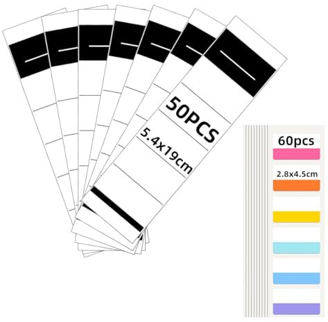 Hazrcvr 50 Stück Ordner Etiketten Selbstklebend, Ordner Rückenschilder Selbstklebend 5.4 * 19cm mit 60 Klebe Registerkarten, Ordnerrücken Selbstklebend, Ordneretiketten Ordnerrückenschild