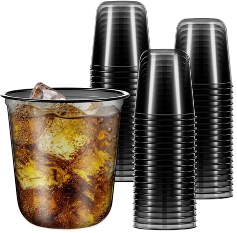 HIYOUNG Schwarze Plastikbecher 350ml [40 Stück] Einweg-Transparent Mehrweg Schwarze Plastikbecher, Saft, kalte Getränke, Partybecher Trinkbecher für Partys, Hochzeiten, Zusammenkünfte