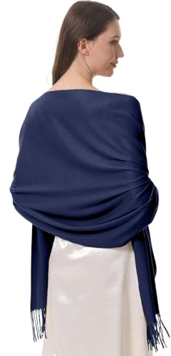 lifwimner Bufanda Chal Pashimina para Mujer, Chal Larga Cálida Elegante Estola Festiva para Vestido de Noche, Estolas para Bodas Fiestas Ceremonias Regalo (Azul Marino)