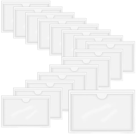 HLIWS 16 transparente Bolsillo autoadhesivo,para supermercados-12.8x8.6cm | PVC,con adhesivo incorporado,transparente,resistente al agua;se puede utilizar como tarjetero,etiquetas para estanterías