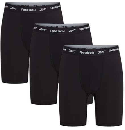 Reebok Men’s Sports Trunks, Breathable Medium Length Pants with Branded Stretch Waistband – Pack of 3 in Black,White,Grey Marl