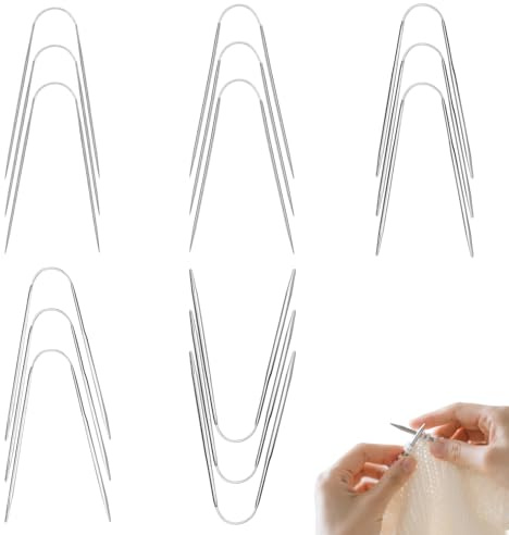 Ferri Circolari per Maglieria,15 pz Set di Ferri da Maglia Circolari in Acciaio Inossidabile,Set di Ferri Circolari da Maglia,Aghi da lavoro a maglia 23 cm per Calze,Maglioni,2mm/2,5mm/3mm/3,5mm/4 mm