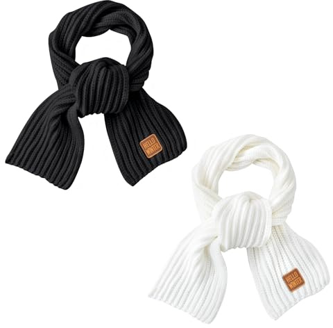 Kids Scarf Winter Neck Warmer Toddler Neck Scarf Girls Thick Scarves Boys Warm Neck Warp 2-12 Years 2 Pack (Beige+Black)