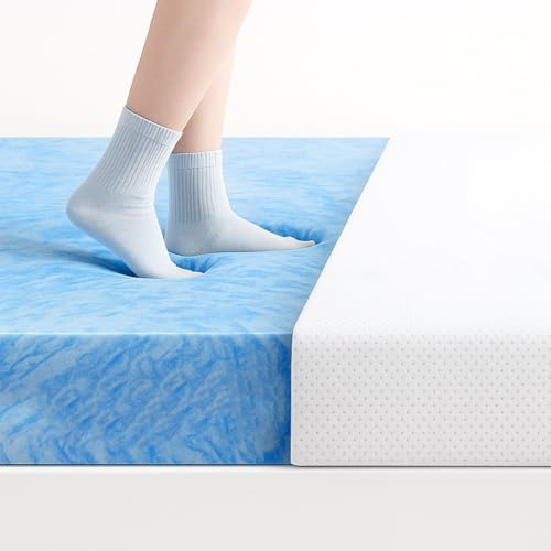 MKS Dream Comfort Sur-matelas en mousse à mémoire de forme 200 x 200 cm, 5 cm, surmatelas ergonomique H3/H4 avec effet gel rafraîchissant, housse respirante et haute soulagement de la pression