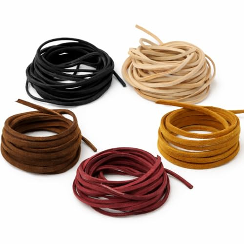Fzyisw Läderband 3 mm x 4 m läderrem metervara, läderband för kedjor, platt lädersnöre 3 mm för gör-det-själv armband, halsband, smycken, skosnören (svart, brun, roströd, kaki, kaffe)