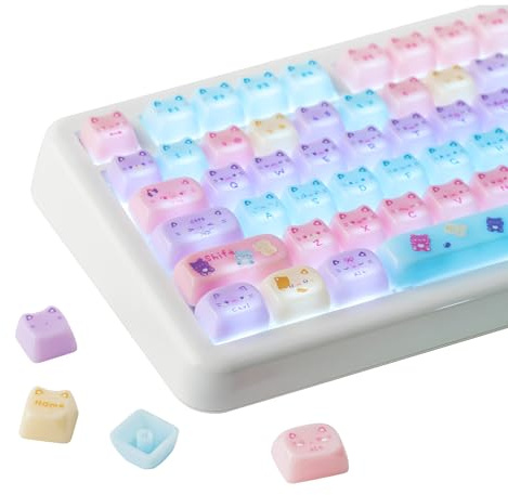 KiiBOOM Cute Cat Keycaps Set, Mao Profile, PBT/PC Keycap for MX Switches Mechanical Keyboard, Compatible with 60%, 65%, 75%, TKL, 96%, Full-sized Layout (Meow Pudding)