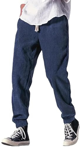 Casual Joggingbyxor, Vintermanchester For Män Japanska Haremsbyxor, Hiphop, Street Vinterträningsbyxor Sport Chinobyxor Bekväm(Navy blue,L)