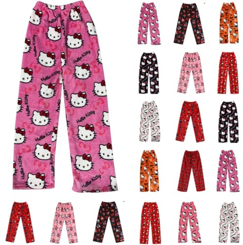Chnnamzu Pantaloni Pigiama Donna Uomo Bambino - Pantaloni Del Pigiama Lunghi Flanella Cartoni Animati Anime Morbido Comodo Pile Caldo Y2K Kawaii Pigiami Casual Pants