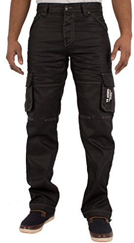 ENZO Designer Cargo Combat jeans denim byxor alla midjestorlekar, Svartbelagd, 28W X 30L