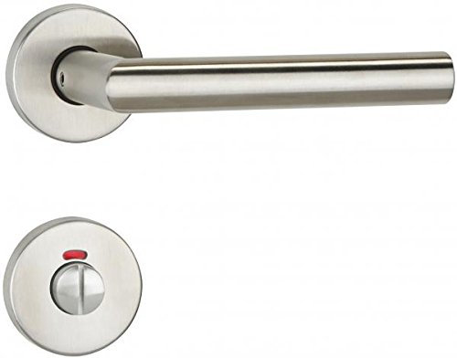 Zimmertürgarnitur Gehrungsform PS-TEC 02, Rundrosetten, WC-Ausführung,Edelstahl matt, TS 36-45 mm, Vierkant 8 mm