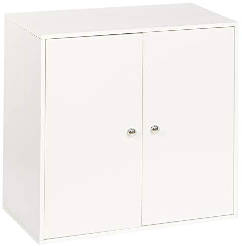 URBNLIVING 2 Tier Wooden Storage Cabinet (White Unit + White Doors)