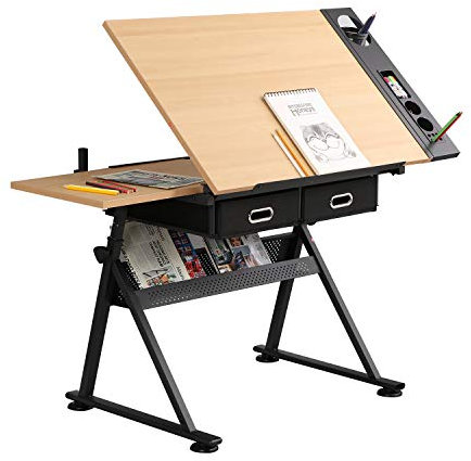 sogesfurniture Scrivania per computer Tavolo inclinabile, Tavolo da disegno inclinabile regolabile Tavolo da disegno, Stazione di lavoro con design architettonico, con 2 cassetti, BHEU-UT-DT1027