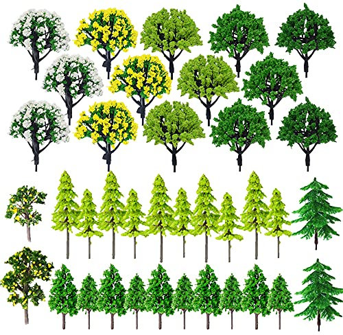 Cayway 44 Stück Modellbau Bäume Mixed Bäume Modellbau, 3~8CM Mixed Bunt Modell Baum Zug Bäume Kunststoff Modell Bäume für DIY Landschaft Gartendeko, Modelllandschaft