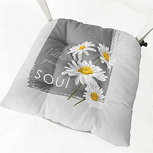 Stuhlkissen mit Bändern 2er Set, Chickw1 Gänseblümchen Sitzkissen Gefüllt Dekokissen Zierkissen Gartenkissen für Gartenstuhl, Küche oder Esszimmerstuhl Indoor und Outdoor (40x40cm,Hellgrau)
