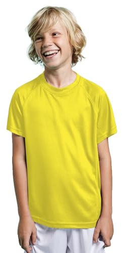 Camiseta Técnica Deporte Manga Corta para niños y niñas - Camiseta Deportiva Tejido Control Dry Flexible, Ligera y cómoda (4, Amarillo)