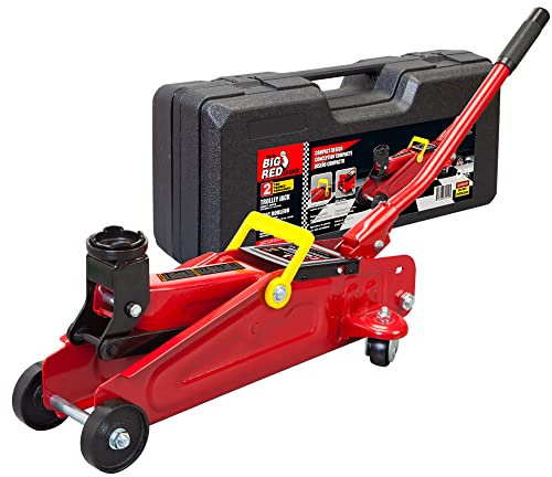 BIG RED TAM820014S Torin Hydraulic Trolley Service/Floor Jack with Blow Mold Carrying Storage Case, 1.5 Ton (3,000 LB) Capacity, Red