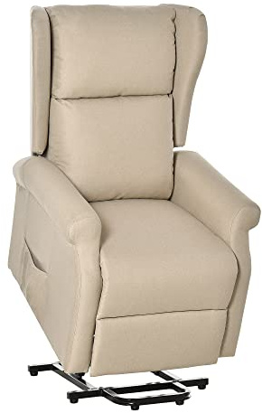 HOMCOM Fauteuil releveur inclinable avec Repose-Pied Fauteuil Relax Électrique de Relaxation électrique Ajustable avec Télécommande et Poche latérale de Rangement Lin Crème