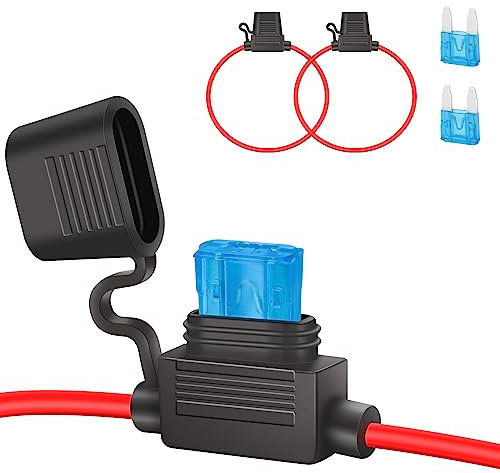 JatilEr Inline Fuse Holder 12v Mini 2 Pcs, Blade 16AWG, Waterproof Copper Wire With 15A Fuse for Car/Truck/Motorcycle/Boat