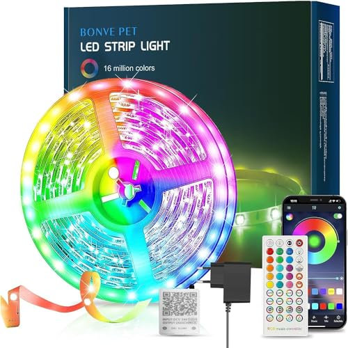 Ruban LED 15M(15Mx1) Bande LED RGB Multicolore App Contrôle, Led Ruban avec Télécommande à 40 Touches, Synchroniser avec Rythme de Musique/Fonction de Minuterie, pour Décoration, Mariage,Fête